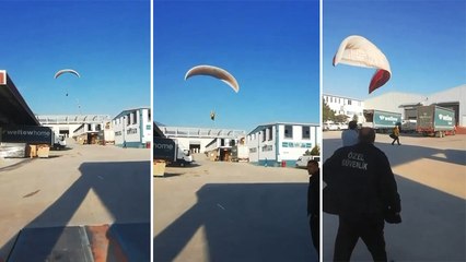 İşe geç kalmamak için mesaiye paraşütle gitti