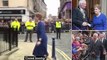 Nicola Sturgeon's frosty reception: Scotland's First Minister is booed and whistled by crowd as she arrives in Dunfermline for city-making ceremony - while King Charles is greeted by fans waving Union flags