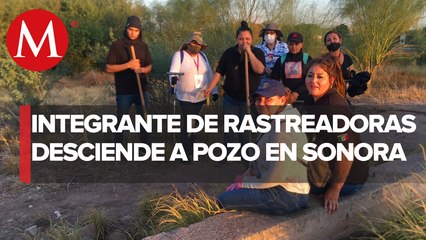 Atada a una cuerda, rastreadora de Sonora baja a pozos para buscar a desaparecidos