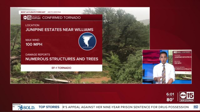 Tornado strikes in northern Arizona, near Williams, Monday afternoon