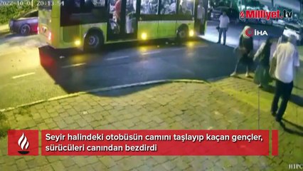 Beylikdüzü’nde gençlerin otobüs taşlama oyunu kamerada