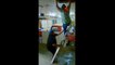 Guy Catches Woman as Her Step Ladder Loses Balance and She Starts to Fall