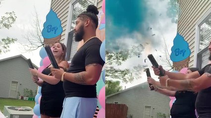 Mom-to-be anticipates a girl at gender reveal; her reaction is can't-miss!