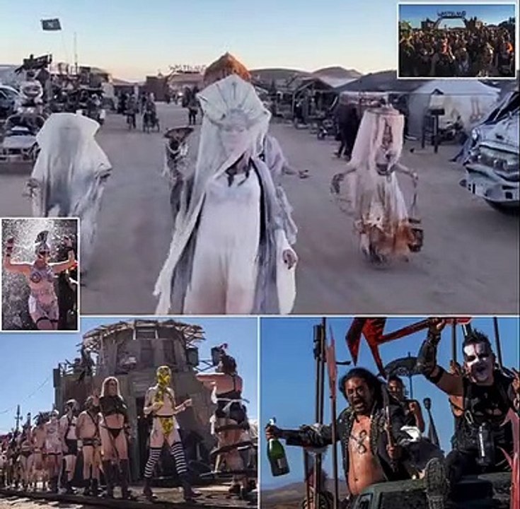 End of the (fury) road! Hundreds of scantily-clad revelers channel Mad Max and party the night away on final evening of Burning Man-style festival called 'Wasteland Weekend' in California's Mojave Desert