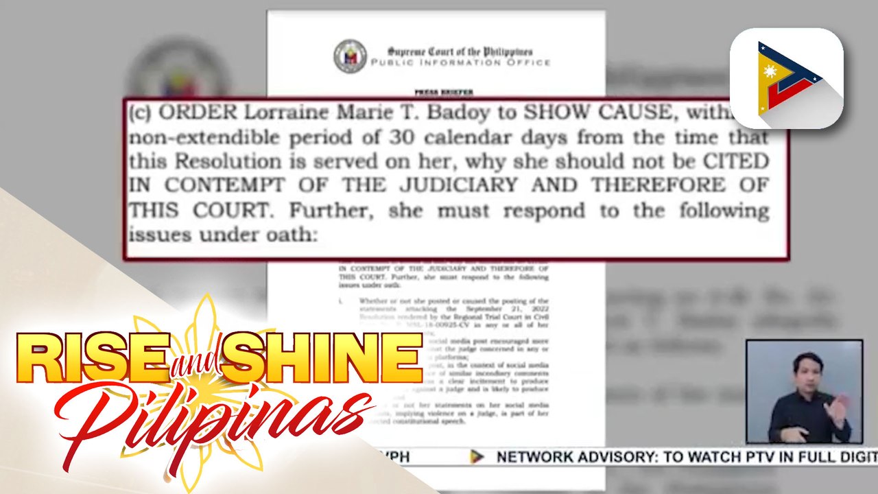 SC, naglabas na ng Show Cause Order vs. former NTF-ELCAC Spokesperson Badoy