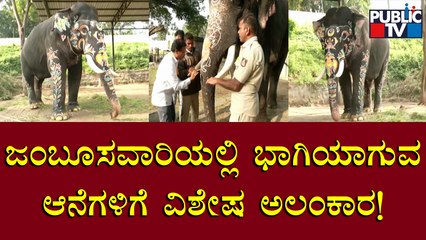 ಜಂಬೂಸವಾರಿಯಲ್ಲಿ ಭಾಗಿಯಾಗಲಿರುವ 9 ಆನೆಗಳಿಗೆ ವಿಶೇಷ ಅಲಂಕಾರ | Jamboo Savari | Mysuru Dasara 2022