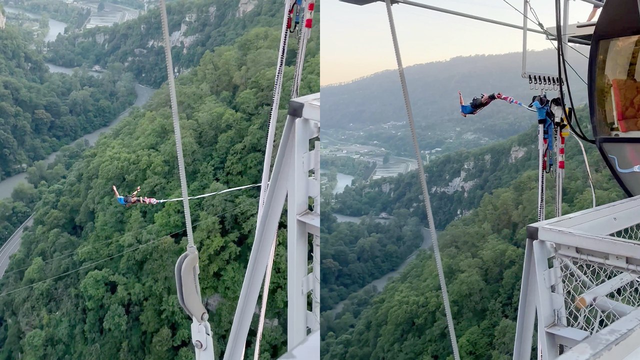 Daredevil laughs in the face of fear by diving off an INSANELY HIGH bridge