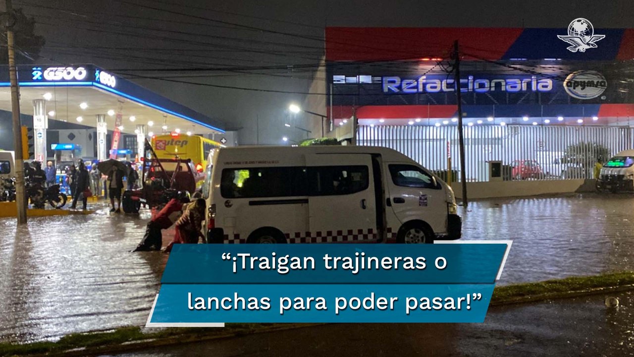 Tultitlán se inunda por fuertes lluvias; Mexibús suspende el servicio