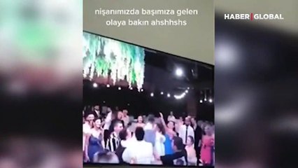 Eğlencenin dozu kaçtı... Nişanda havaya atılan damat, gelinin başına düştü! O anlar kamerada