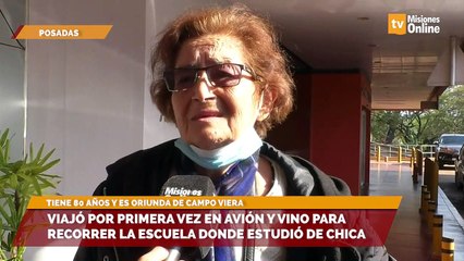 Viajó por primera vez en avión y vino para recorrer la escuela donde estudió de chica