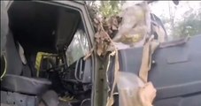 Ukrainian troops attempt to seize a Russian Armed Forces truck, likely intended as bait