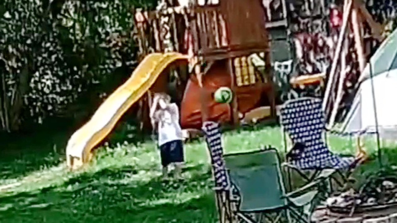 Young soccer fan accidentally hits himself in the head with the ball