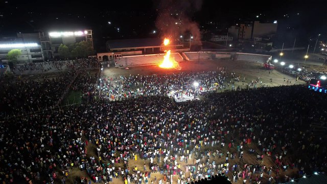 Ravan Dahan: 65 फीट ऊंचे रावण दहन का ड्रोन से देखिए वीडियो...