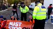 Just Stop Oil protesters block roads around Trafalgar Square. Credit: Just Stop Oil