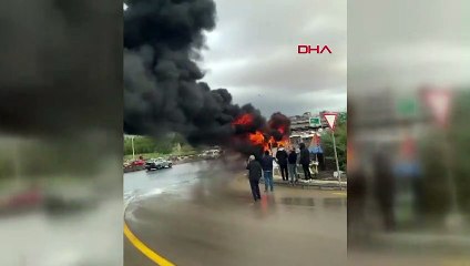 Ankara'da servis midibüsü alev alev yandı