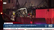 Three-alarm fire destroys Phoenix apartments