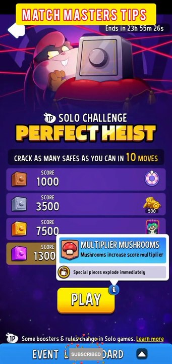 Match Masters Solo Challenge Perfect Heist Multiplier Mushrooms Blow Em Up 10 Moves 13000 Score-(1080p)
