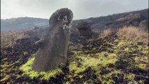Arden las icónicas esculturas Moai de la Isla de Pascua