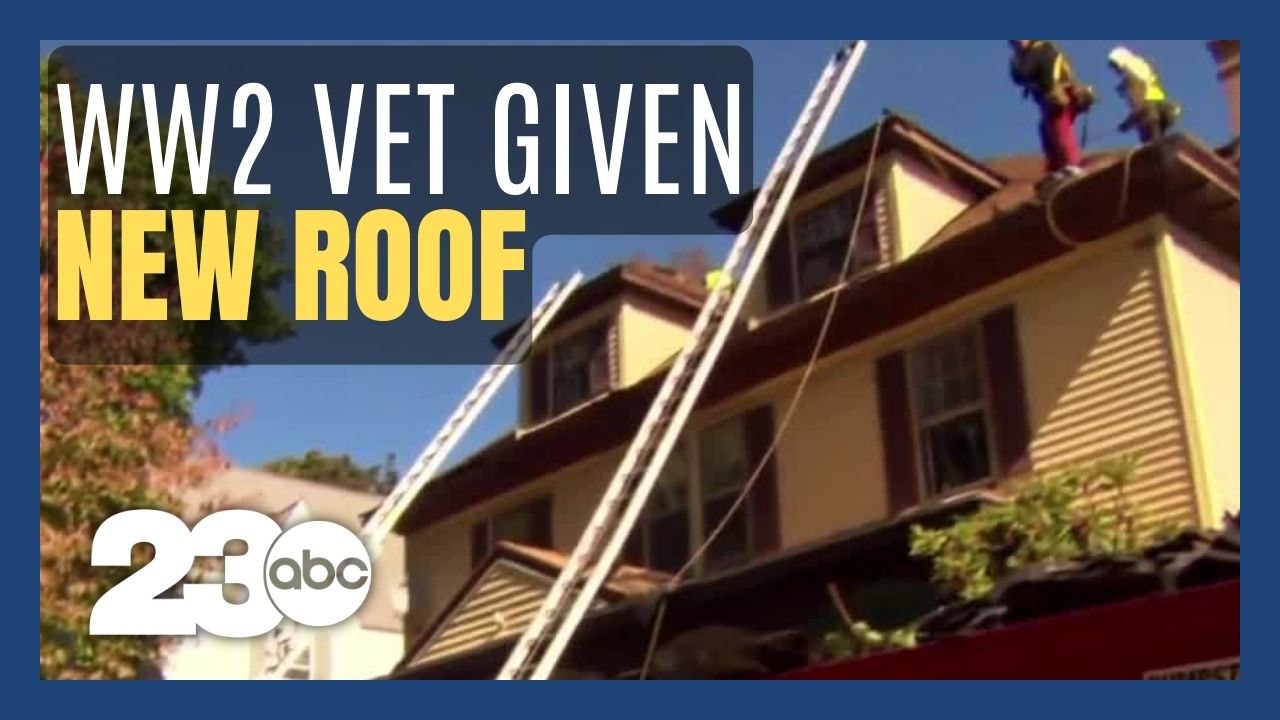 WW2 veteran gets a new roof for his house free...