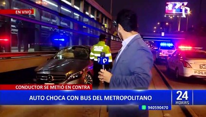 Auto choca con bus del Metropolitano en La Victoria: chofer habría estado manejando en contra