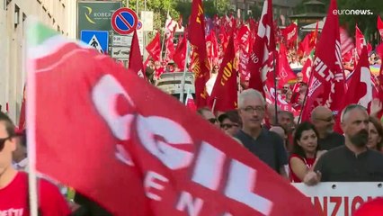 Manifestación en Roma a favor de los trabajadores