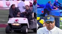 Michigan coach and ex-NFL running back Mike Hart, 36, COLLAPSES on the sidelines after suffering 'seizure' during live TV game against Indiana and is rushed to hospital