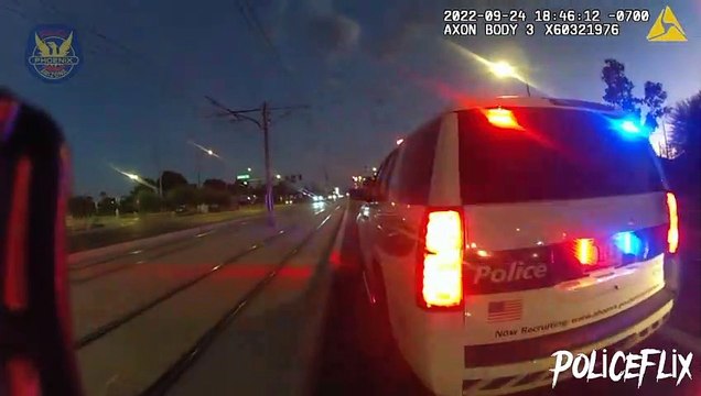 Body camera footage of Phoenix police shooting and injuring the suspect who threw stones at them