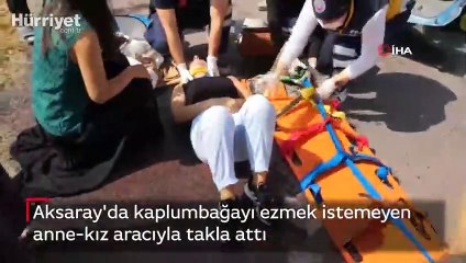 Kaplumbağayı ezmek istemeyen anne-kız aracıyla takla attı