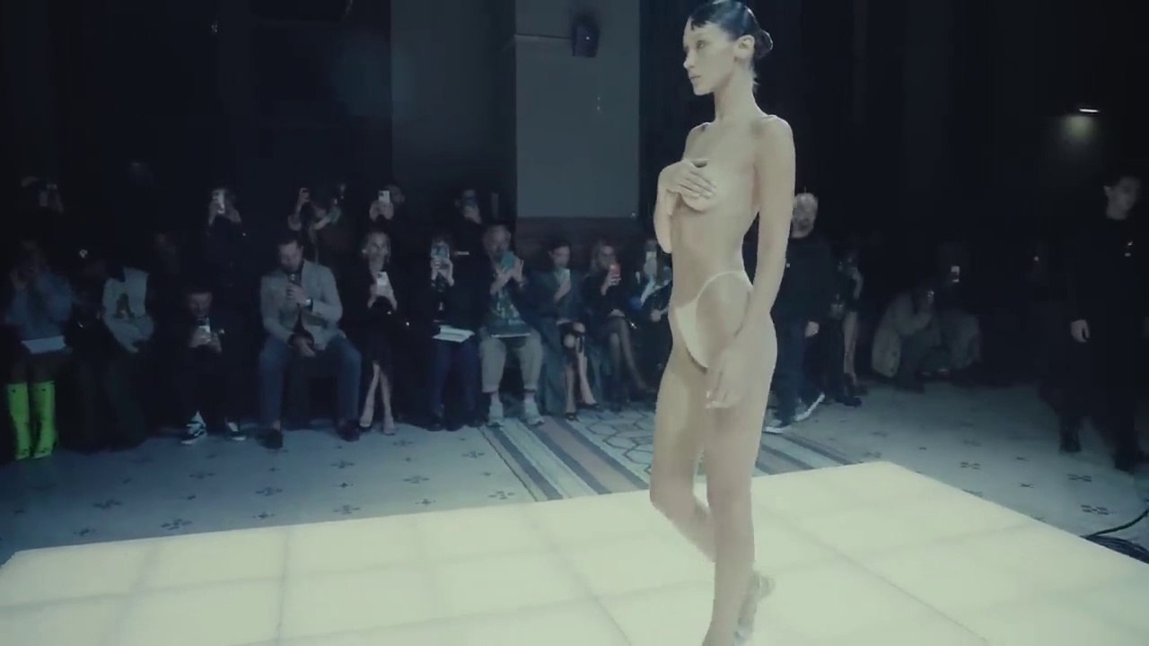 Dress sprayed onto model on Coperni runway at Paris Fashion Week