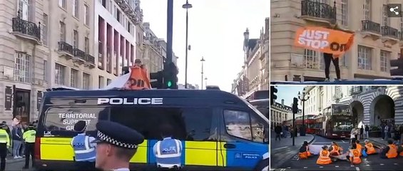 Descargar video: 'I have to go to hospital... stop interfering with us!' Furious motorists DRAG Just Stop Oil protesters out of the road on day nine of protests - while one eco activist clambers on top of a police van