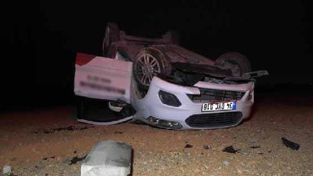 Beton bariyere çarpıp takla attı, yara almadan kurtuldu