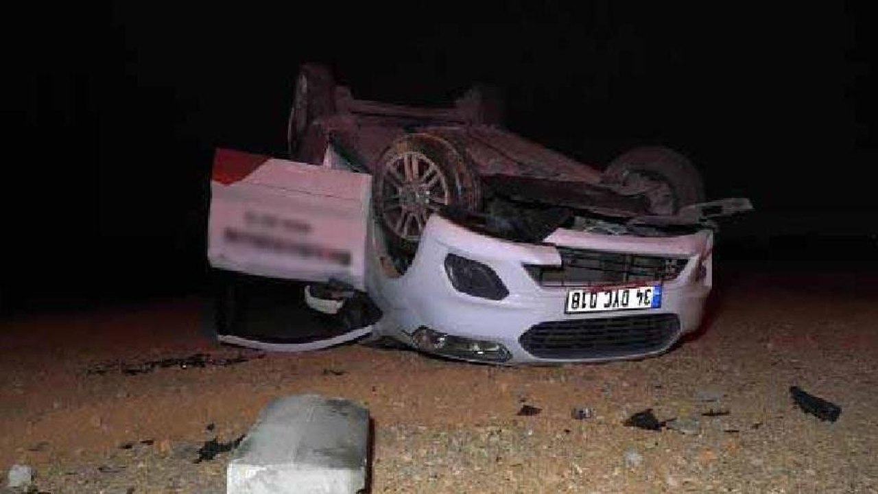 Beton bariyere çarpıp takla attı, yara almadan kurtuldu