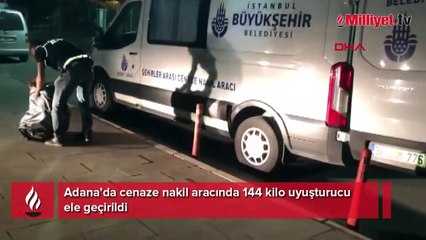 Adana'da 'İBB cenaze nakil aracı' ibareli minibüsten 144 kilo esrar çıktı
