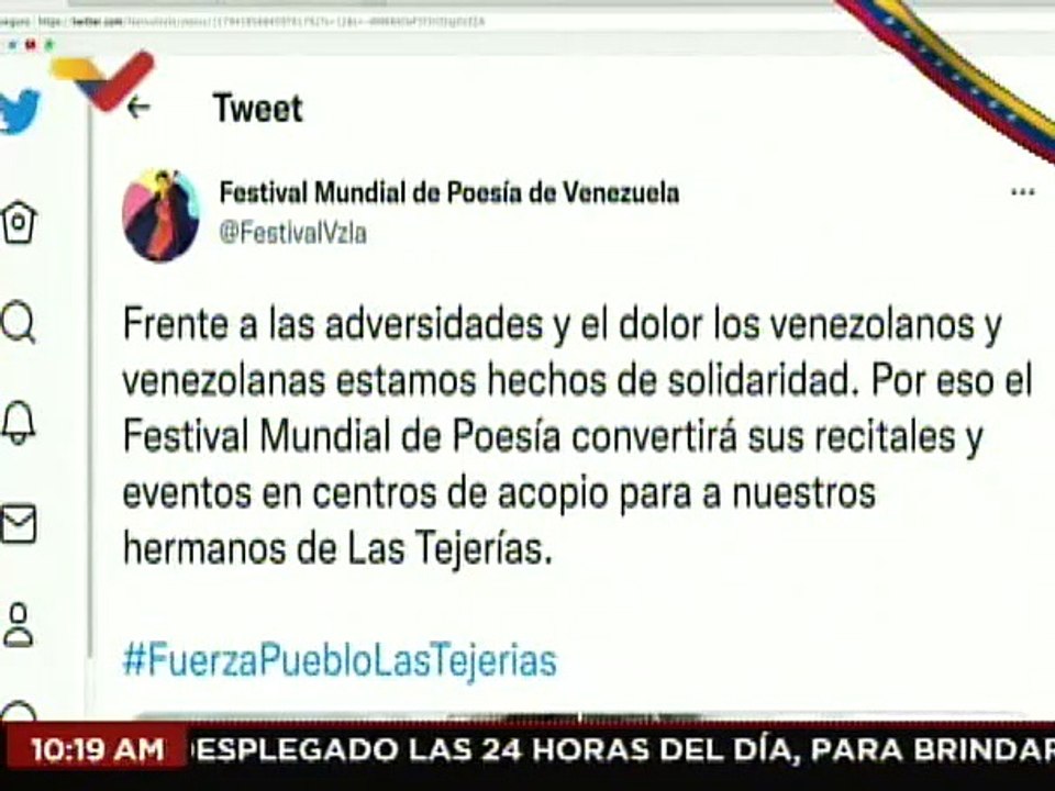 XVI Festival Mundial de Poesía será centro de acopio en solidaridad con el pueblo de Las Tejerías