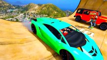 GTA V - CARROS e BARCO com HOMEM ARANHA e HERÓIS! Desafio na Mega Rampa