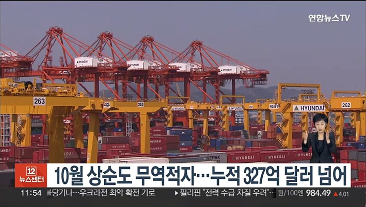 10월 상순도 무역적자…누적 327억 달러 넘어