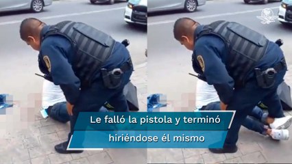 Presunto ladrón dispara contra policía, pero su pistola falla y se acaba baleando la cabeza