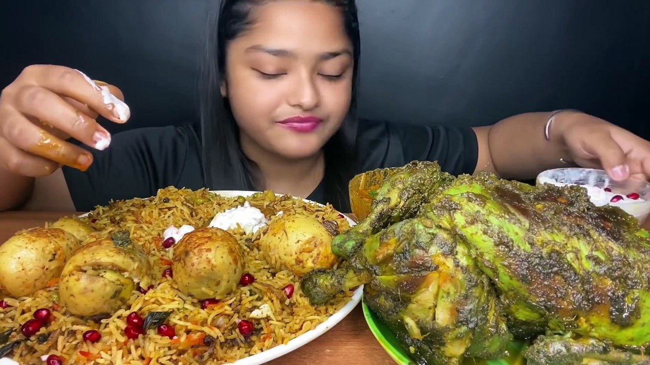 GREEN TANDOORI WHOLE CHICKEN -- WITH EGG BIRYANI_ RAITA _ BIG BITES MUKBANG _ FOOD EATING VIDEOS