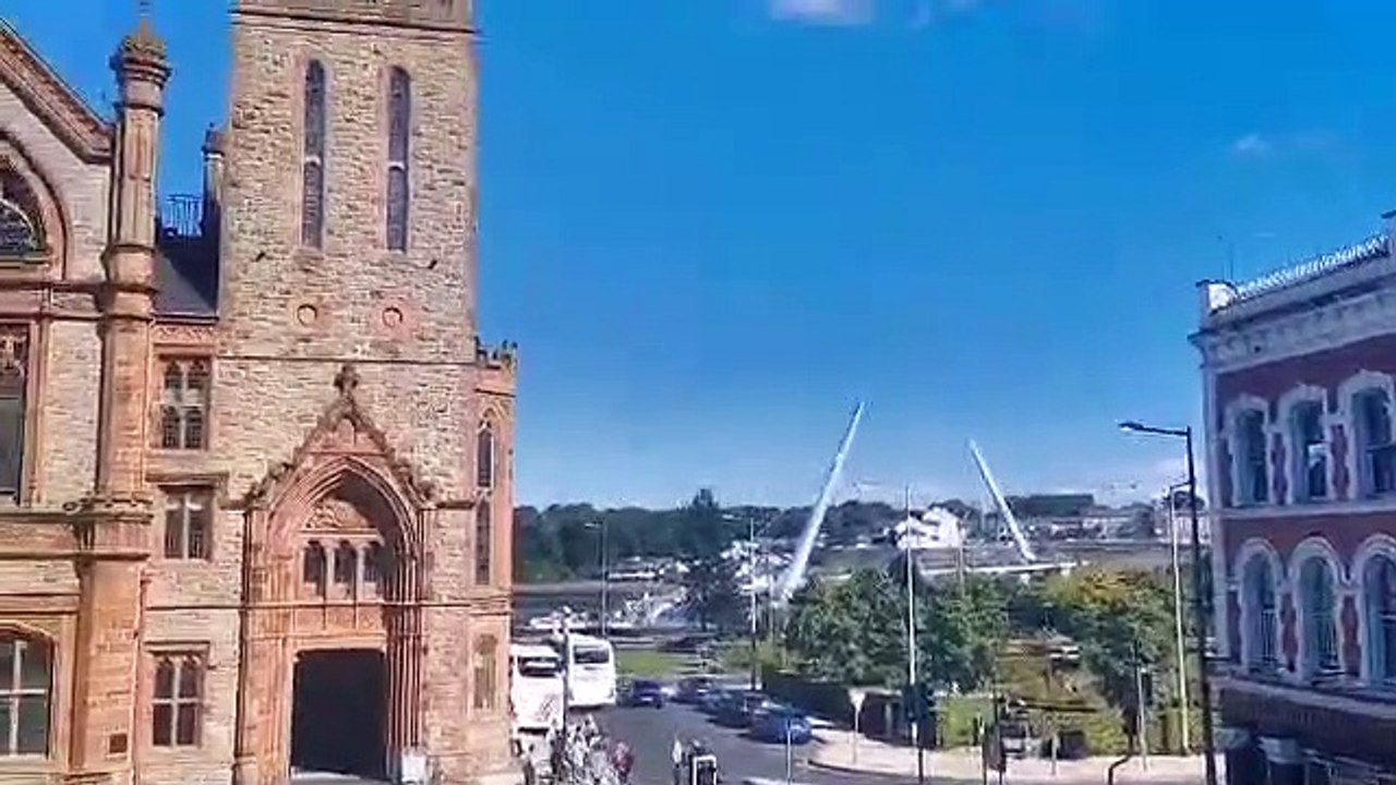 The Guildhall and Peace Bridge from the Derry Walls