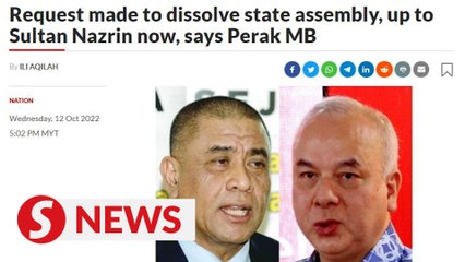 Download Video: Request made to dissolve state assembly, up to Sultan Nazrin now, says Perak MB