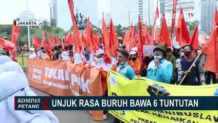 Download Video: Unjuk Rasa Buruh di Kawasan Patung Kuda Jakarta, Ancam Akan Gelar Mogok Massal!