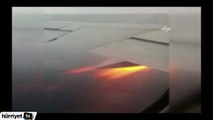 Rus uçağının kanadından alevler çıktı