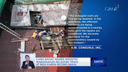 Ilang bahay, nasira matapos mabagsakan ng boom truck at mga karga nitong bakal | Saksi