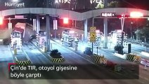 TIR, otoyol gişesine böyle çarptı! Kaza anı kamerada
