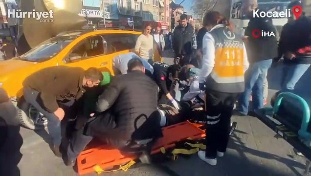 Kırmızı ışık ihlali yapan taksi ile ters yöne giren motosiklet çarpıştı