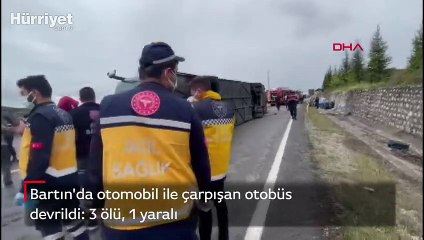 Bartın'da feci kaza! Otomobil ile çarpışan otobüs devrildi