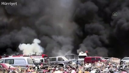 Yediemin hurda araçların bulunduğu alanda yangın çıktı