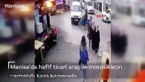 Hafif ticari araç ile motosikletin çarpıştığı kaza kamerada
