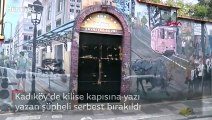 Kadıköy'de kilise kapısına yazı yazan şüpheli serbest bırakıldı #Istanbul#Kadıköy#Kilise