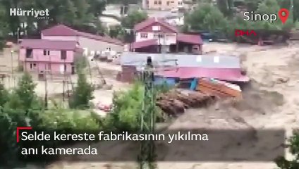 Selde kereste fabrikasının yıkılma anı kamerada